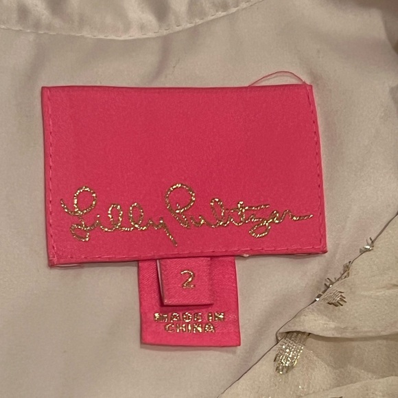 LILLY PULITZER | Belle Flounce Coconut Fish Clip Chiffon silk dress gold size 2 - Picture 4 of 9